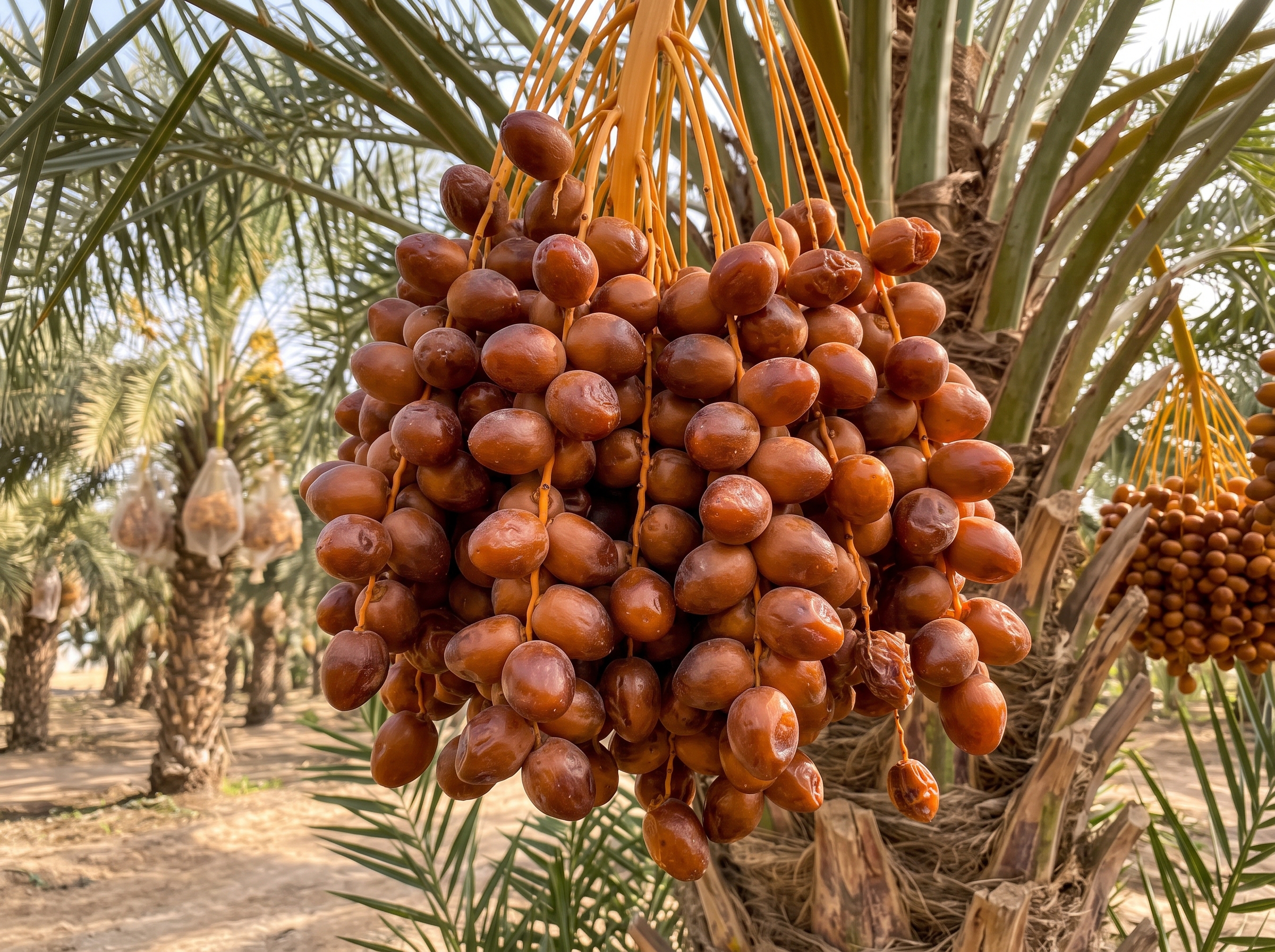 Barhi Dates Ripening on the Palm Tree